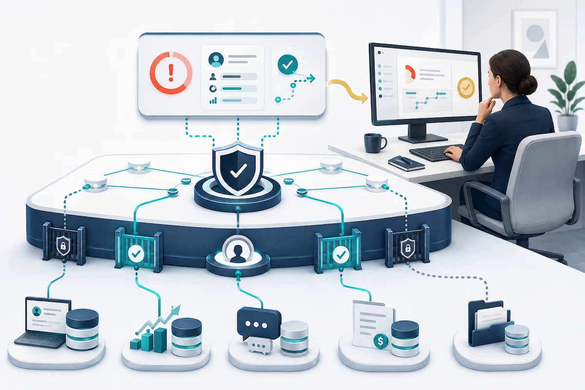 Trusted business data, governance, and human oversight supporting an AI-assisted customer renewal workflow.